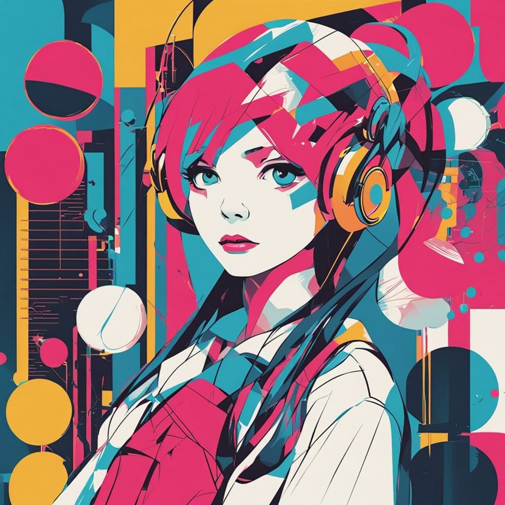 Vocaloid Pop Art Icon in Bold Comic Style