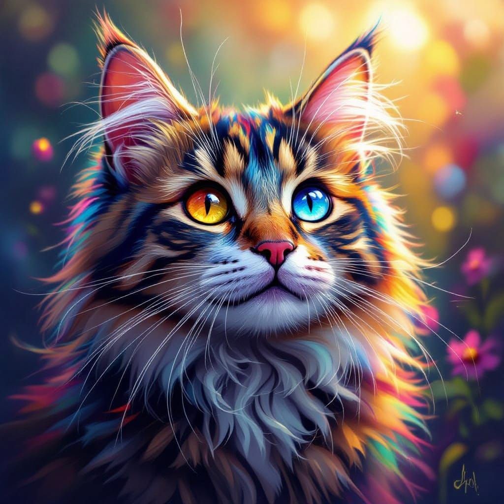 Vibrant Whimsical Cat Art in Perfect Lighting