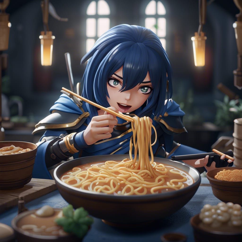 Lucina Eating Ramen: Detailed Fantasy Concept Art