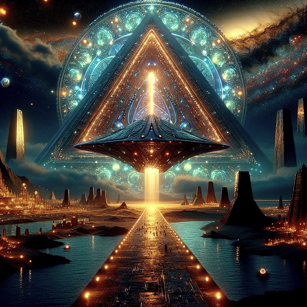 Ancient Pyramid Meets Mothership in Fantasy Art