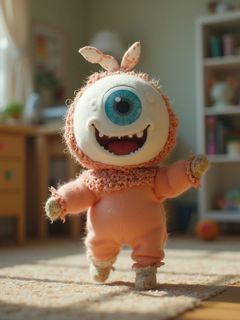 Happy Bouncy Eyeball Hat Fictional Critters in Lacy Floral O...