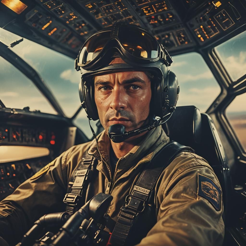 Dramatic Close-Up of Jet Pilot in Cockpit