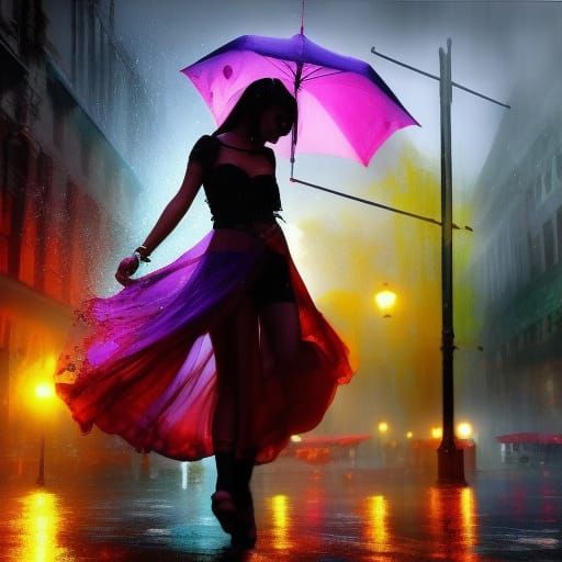 Colorful Rain Dance: Hyper-realistic Ink Art