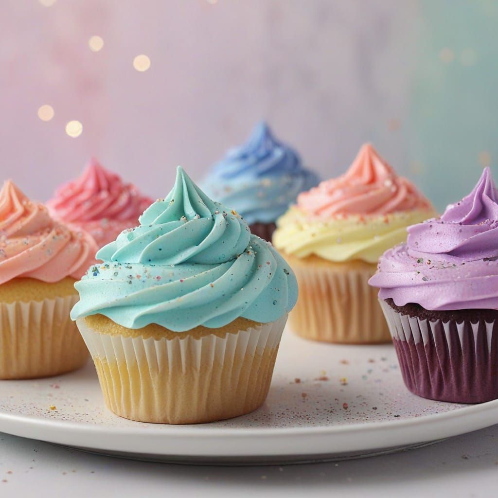 Vivid Cupcakes with Pastel Frosting and Edible Glitter