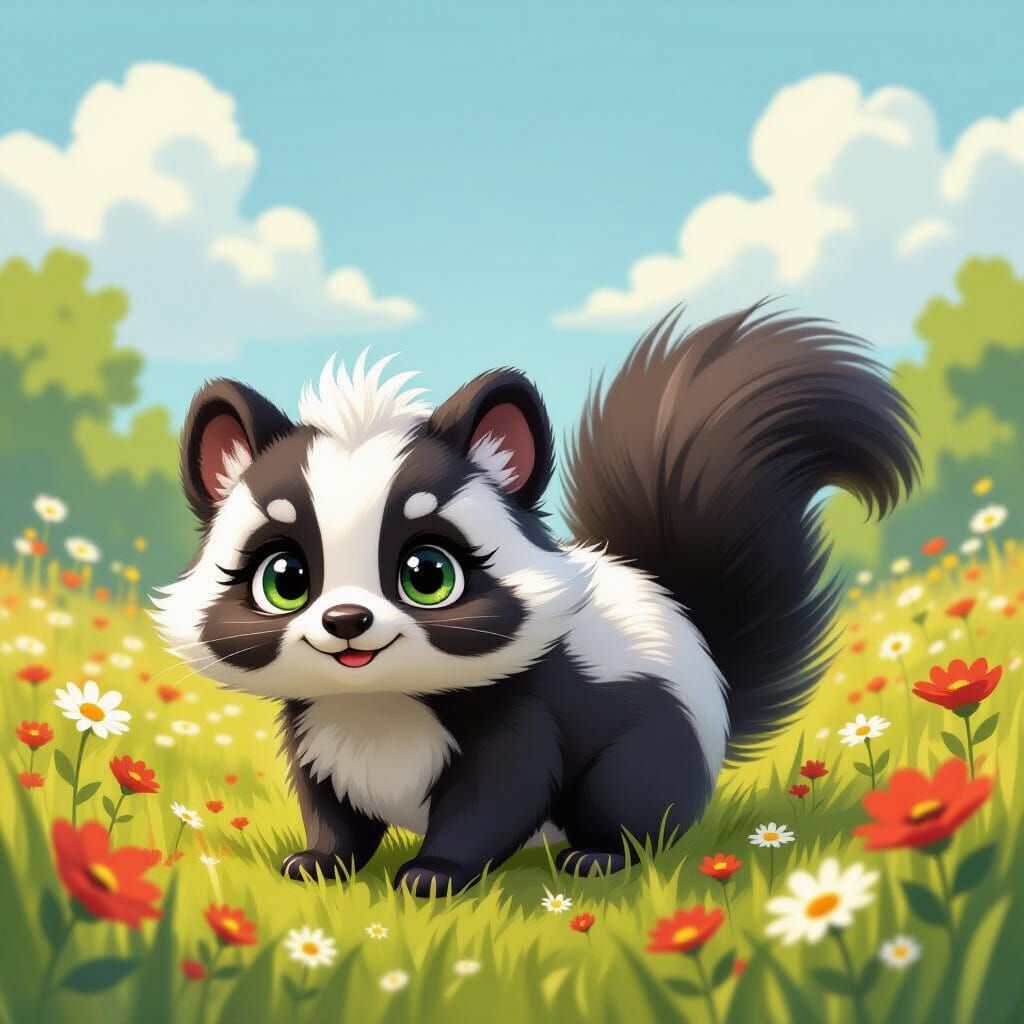 Cute Skunk with Big Eyes in Dreamy Illustration