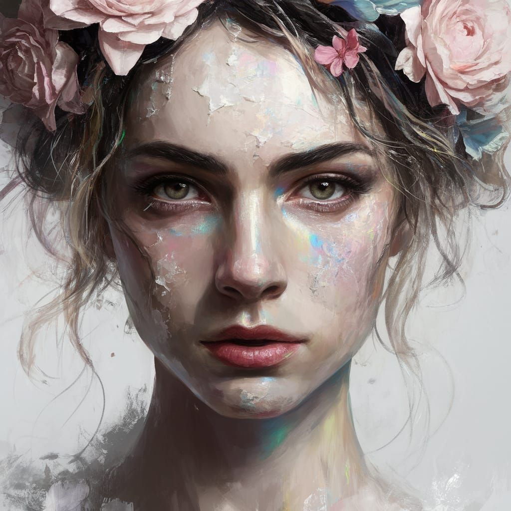Ethereal Fantasy Portrait in Pale Hues and Iridescent Light
