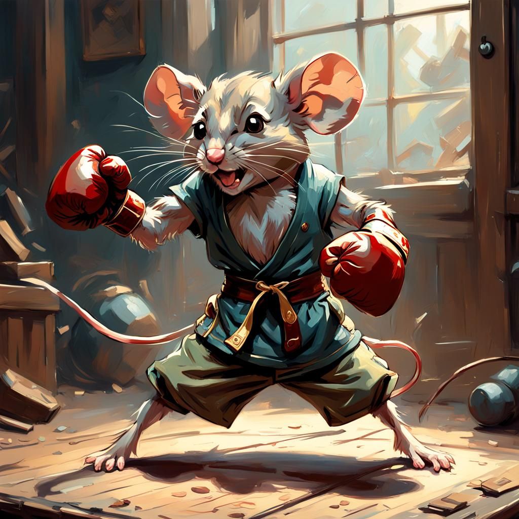 Mouse Boxer in Romantic Realism Style