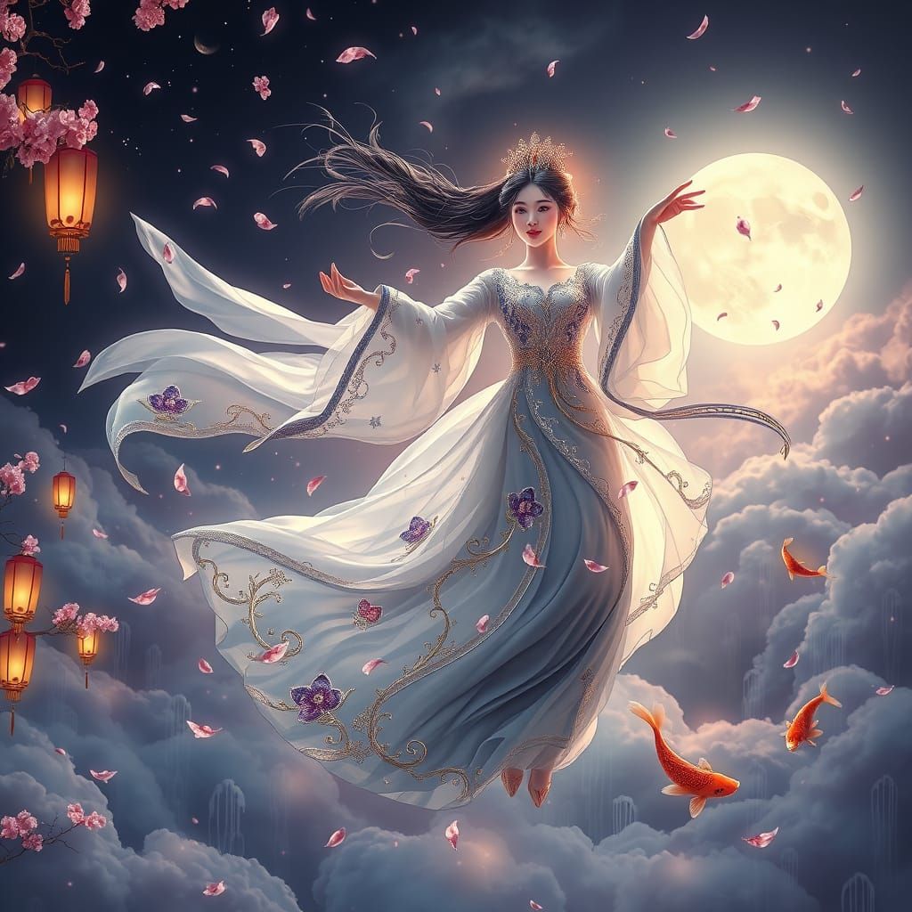 Celestial Empress Soars Above a Galaxy of Petals