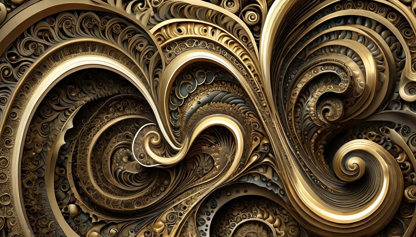 polished gold and bronze metal, Art Deco, Baroque, Fibonacci...