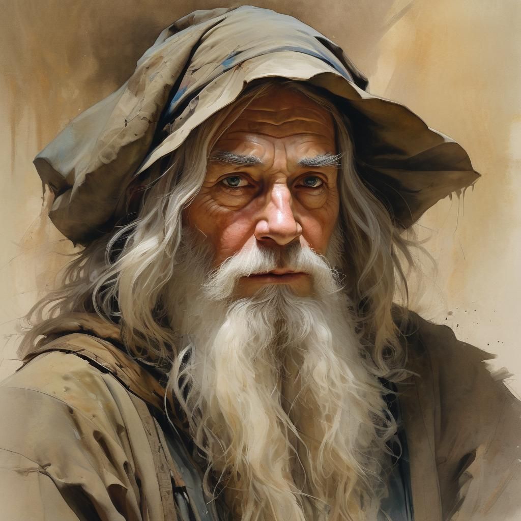 Wizard Portrait in Expressive Ink Wash Style