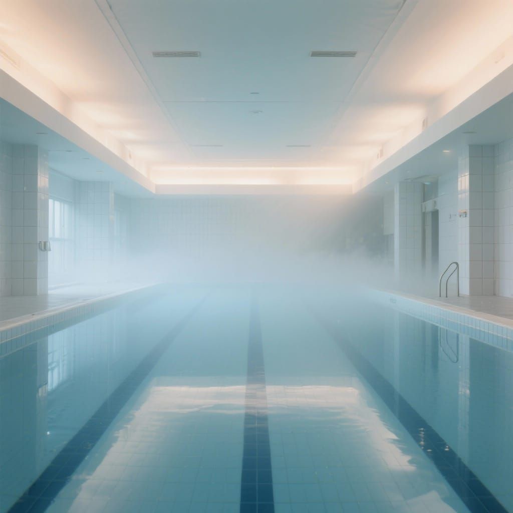 Liminal Space Indoor Pool with Cyan Water