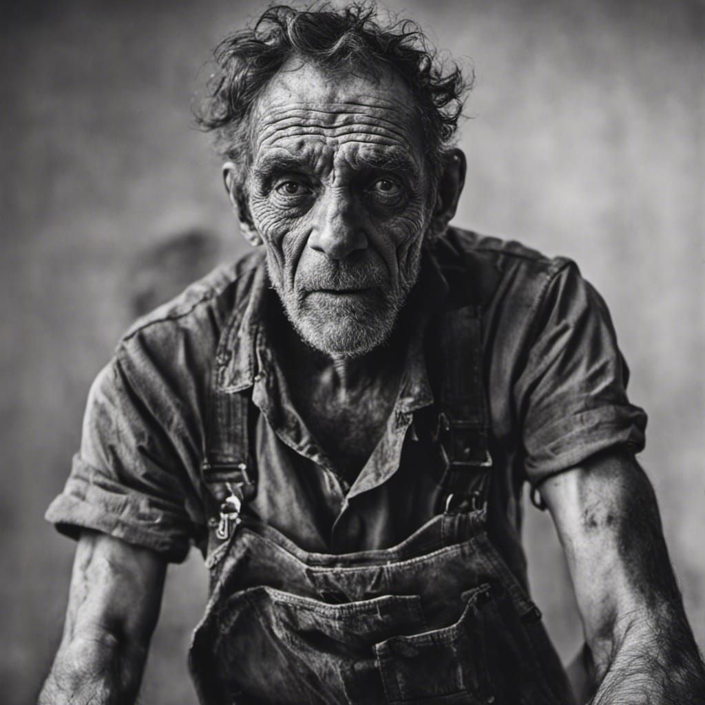 Monochrome Portrait of Man with Monster