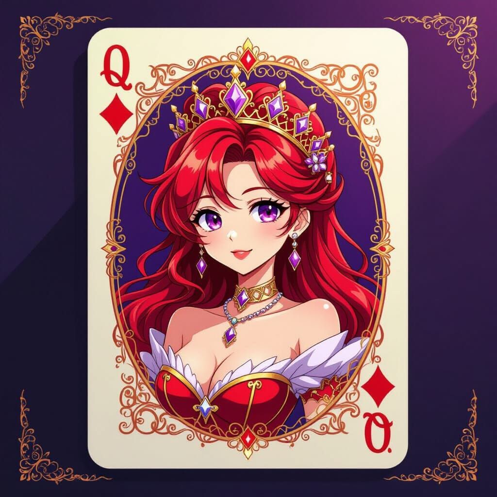 Chibified Anime Queen of Diamonds with Regal Filigree