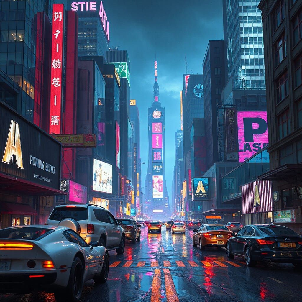 Cyberpunk Metropolis with Flying Cars and Neon Lights