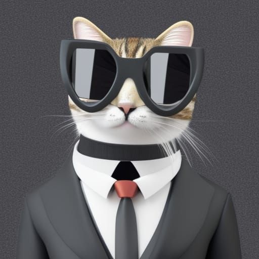 Cat in Suit and Sunglasses: 3D Digital Art