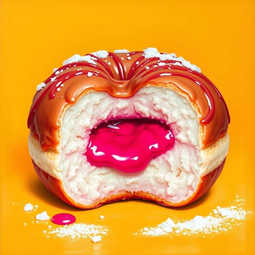 Raspberry Jelly Donut in Hyperrealistic Style