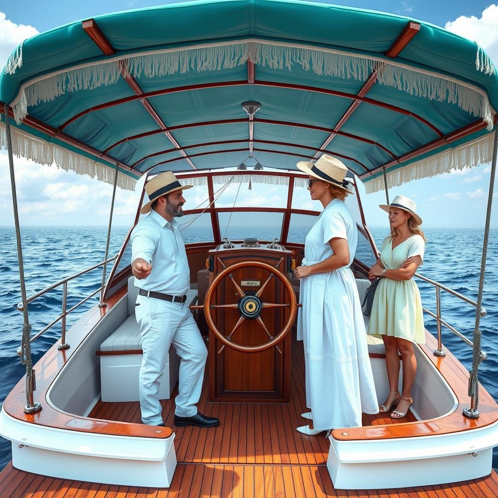 Sailing the Horizon in a Teal Canvas Canopy Day Cruiser