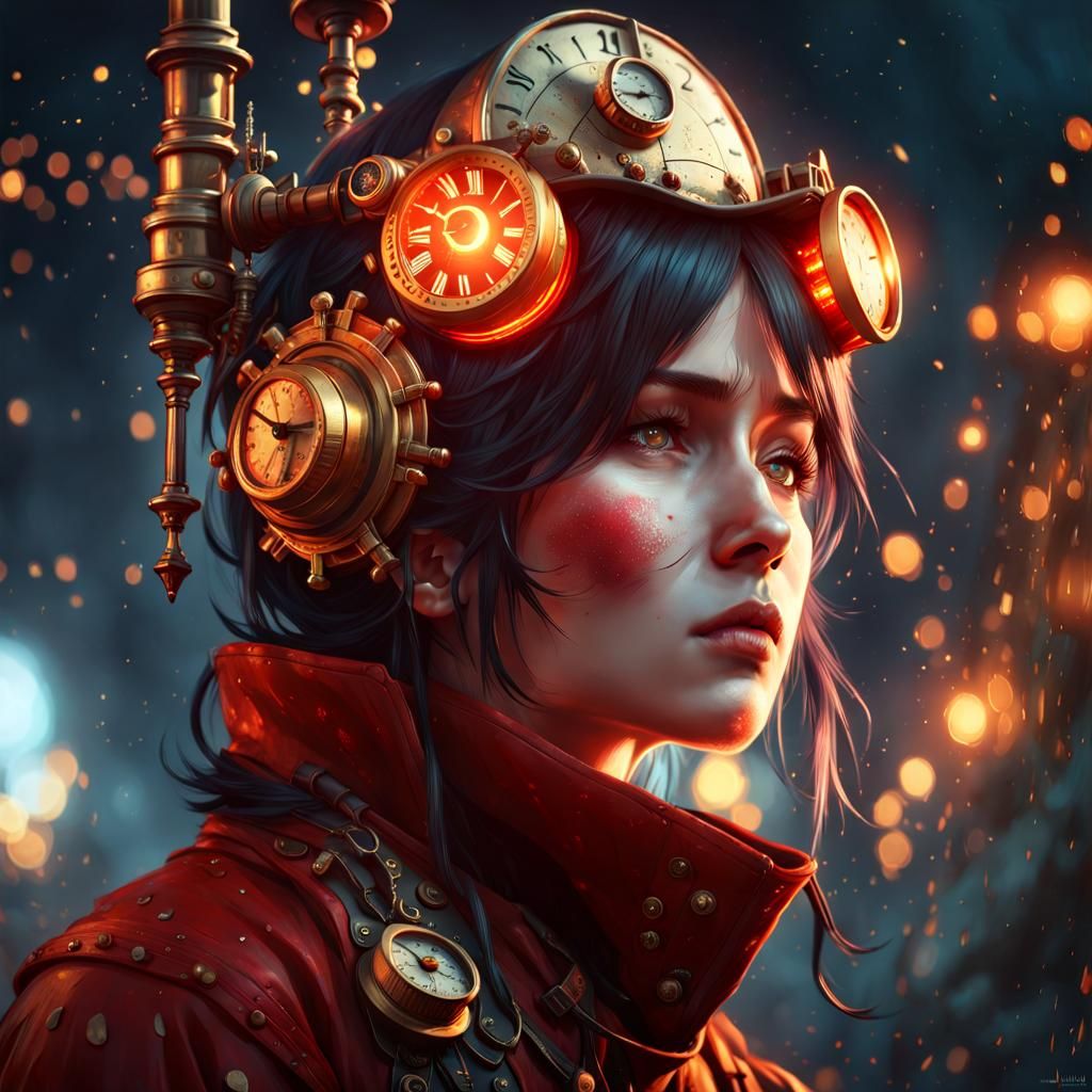 Steampunk Constellation Portrait with Golden Eyes