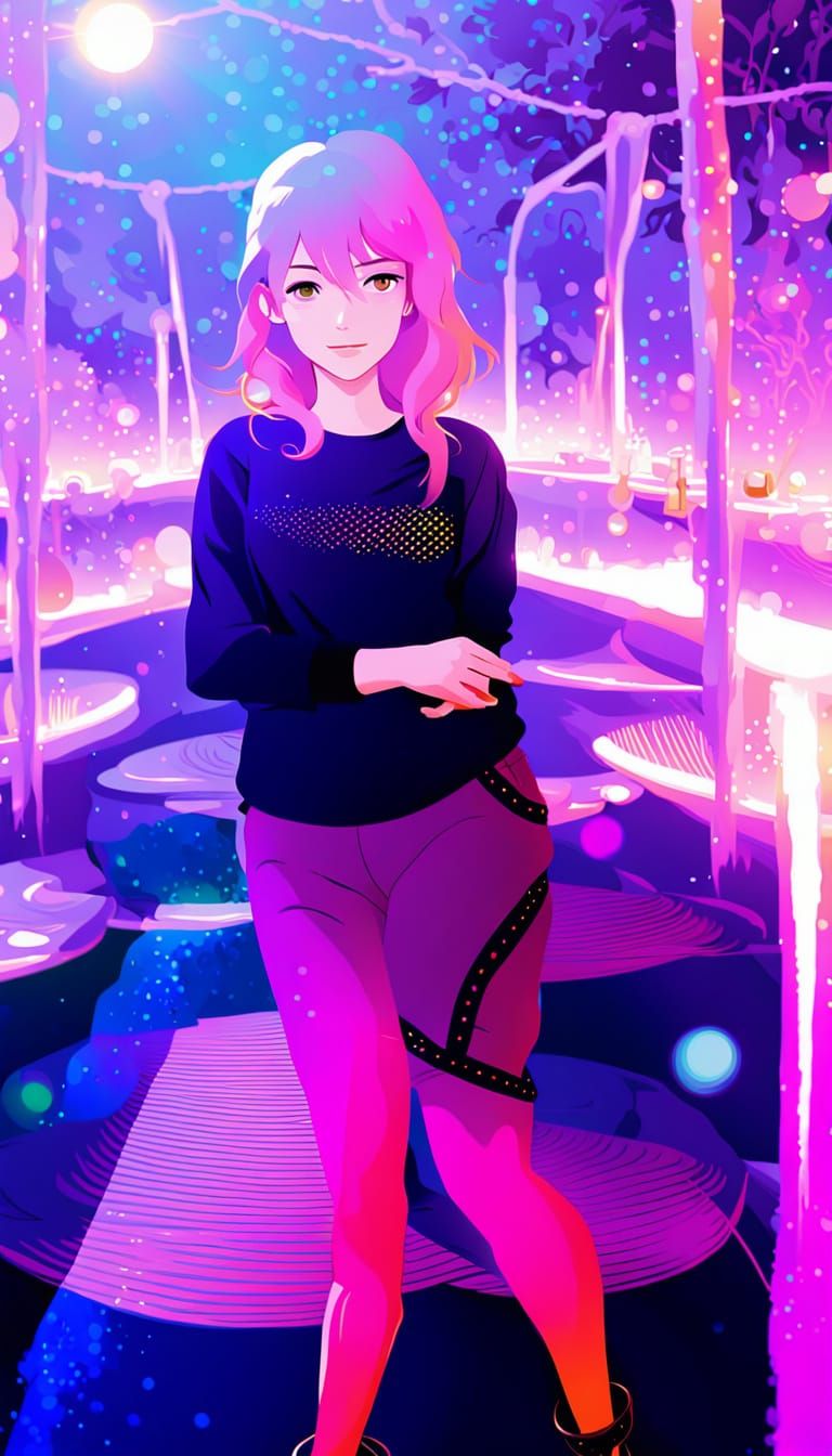 Dreamy Anime Poolside Scene in Pastel Hues