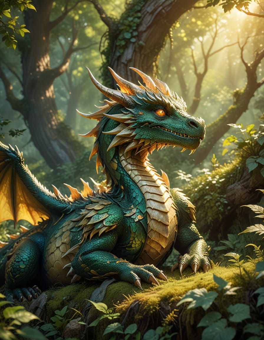 Dragon Resting in Nature: Fantasy Illustration