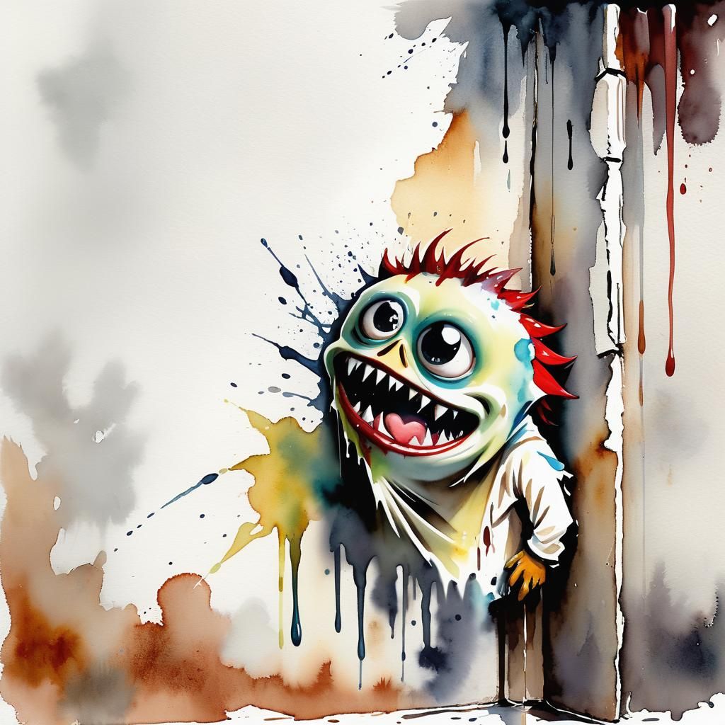 Adorable One-Eyed Monster in Watercolor Style