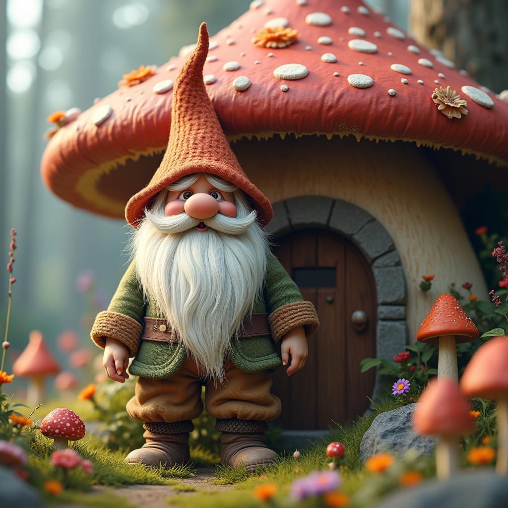 Gnome's Mushroom House: A Fantastical Storybook Scene