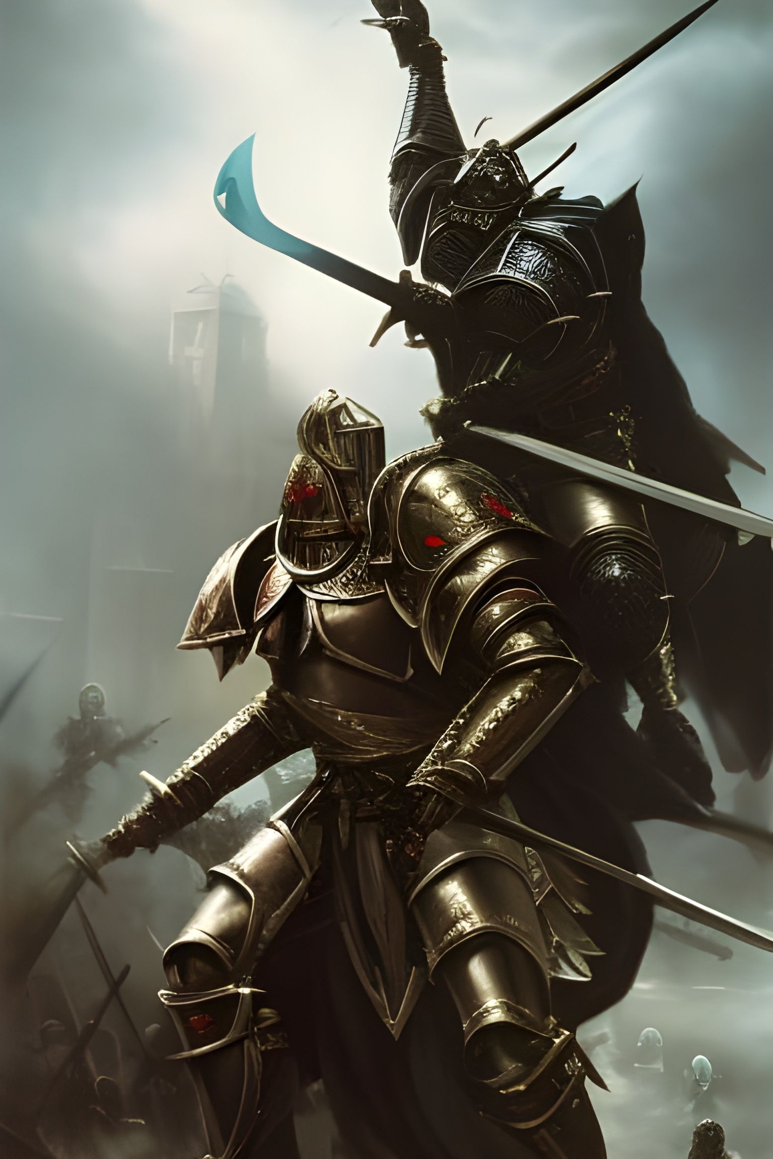 Medieval Dark Fantasy Knight Portrait in Metallic Armor