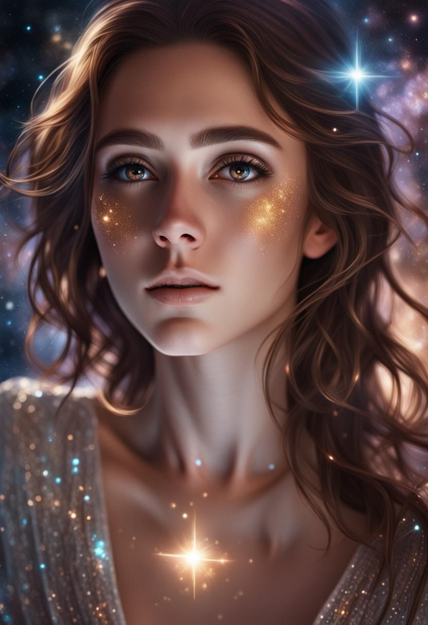 Brunette Angel Dancing in Space: Hyperrealistic Art
