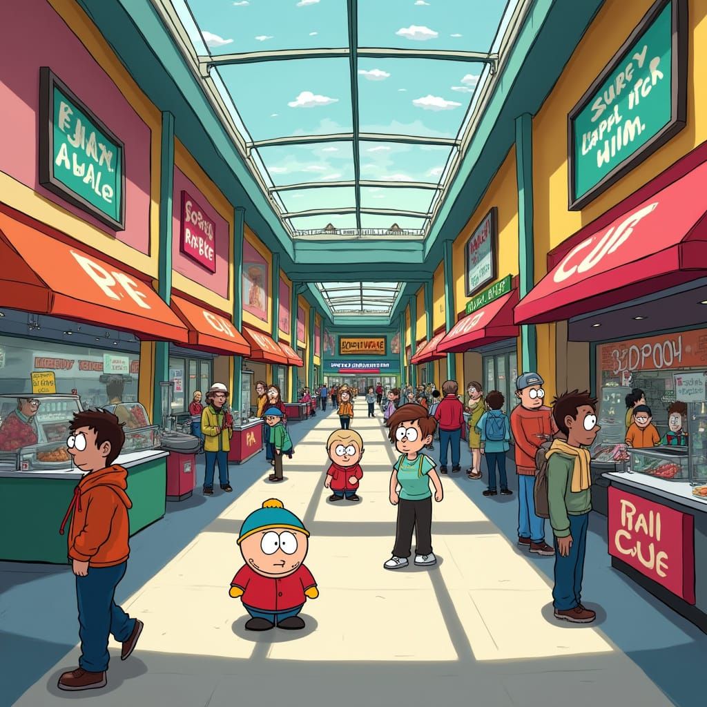 South Park Mall Interior in Cartoon Style