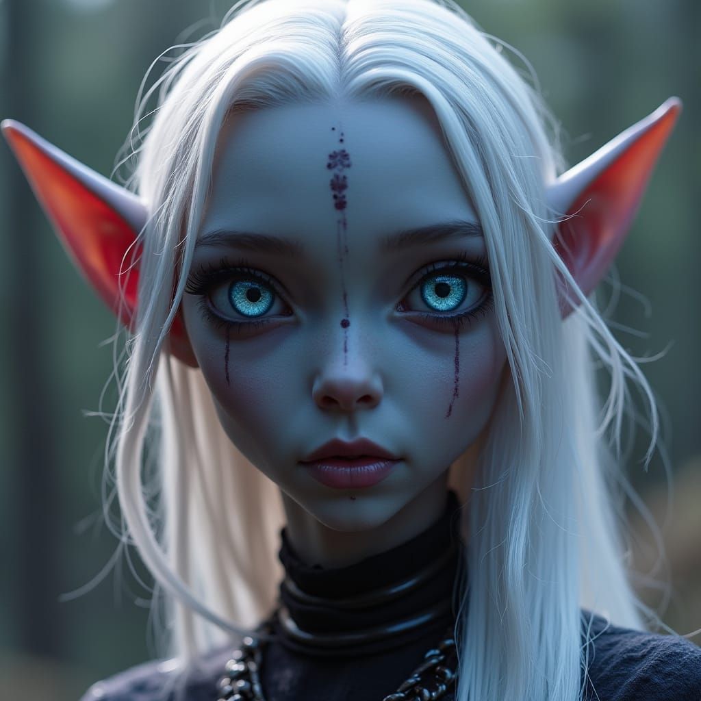 Heroic Elf with Electric Blue Eyes: Cinematic Film Still