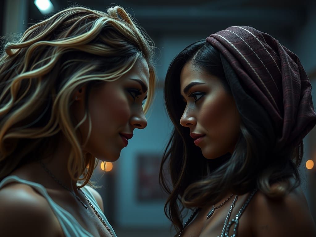 Intense Gaze Between Two Women, Hyperreal Movie Still