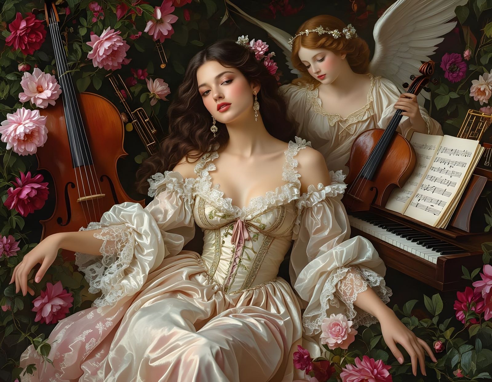Ethereal Flowers and Women in Baroque Style