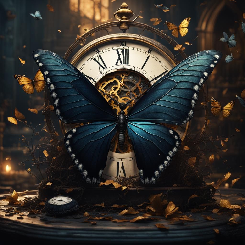 Black Butterfly and Broken Clock Matte Painting