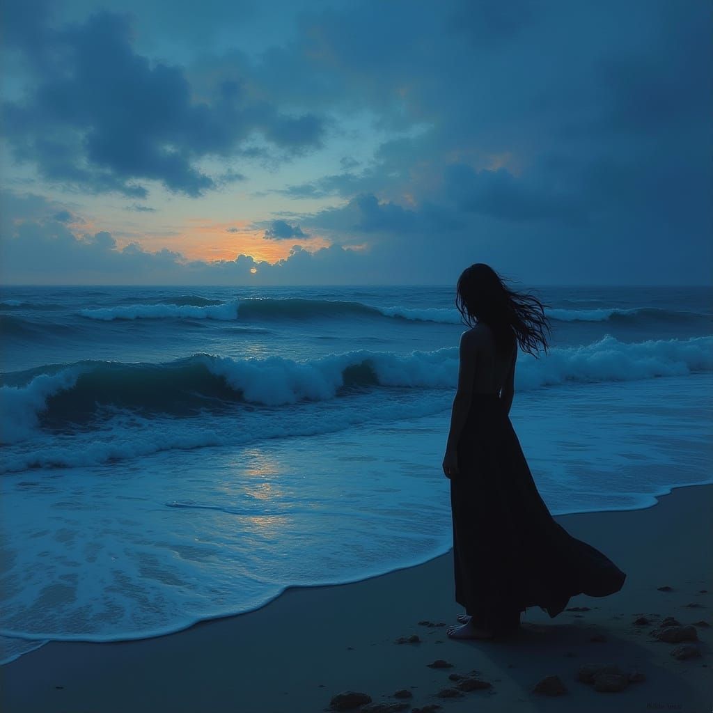 Twilight Beach Figure in Romantic Style