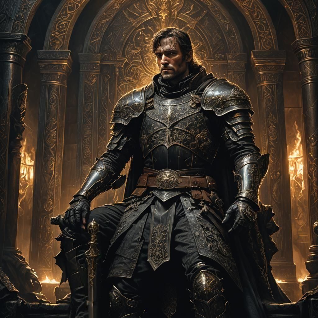 Cunning Rogue in Dark Armor Before Throne