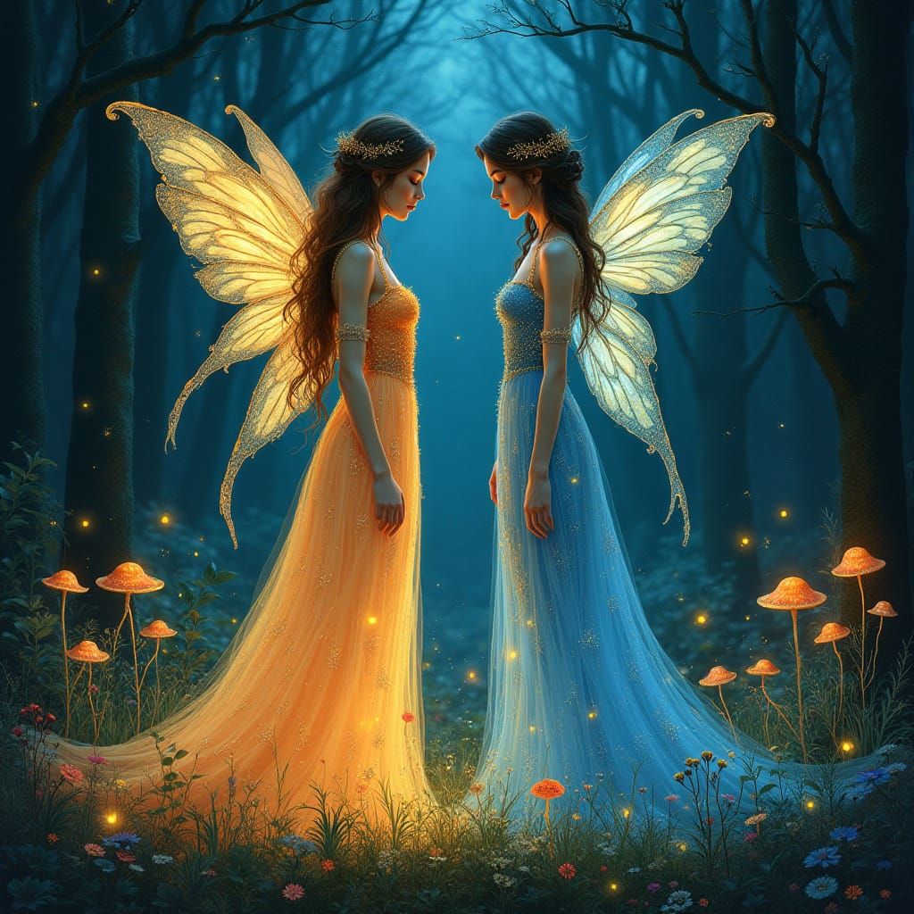 Twin Fairy Sisters in Mystical Twilight Forest