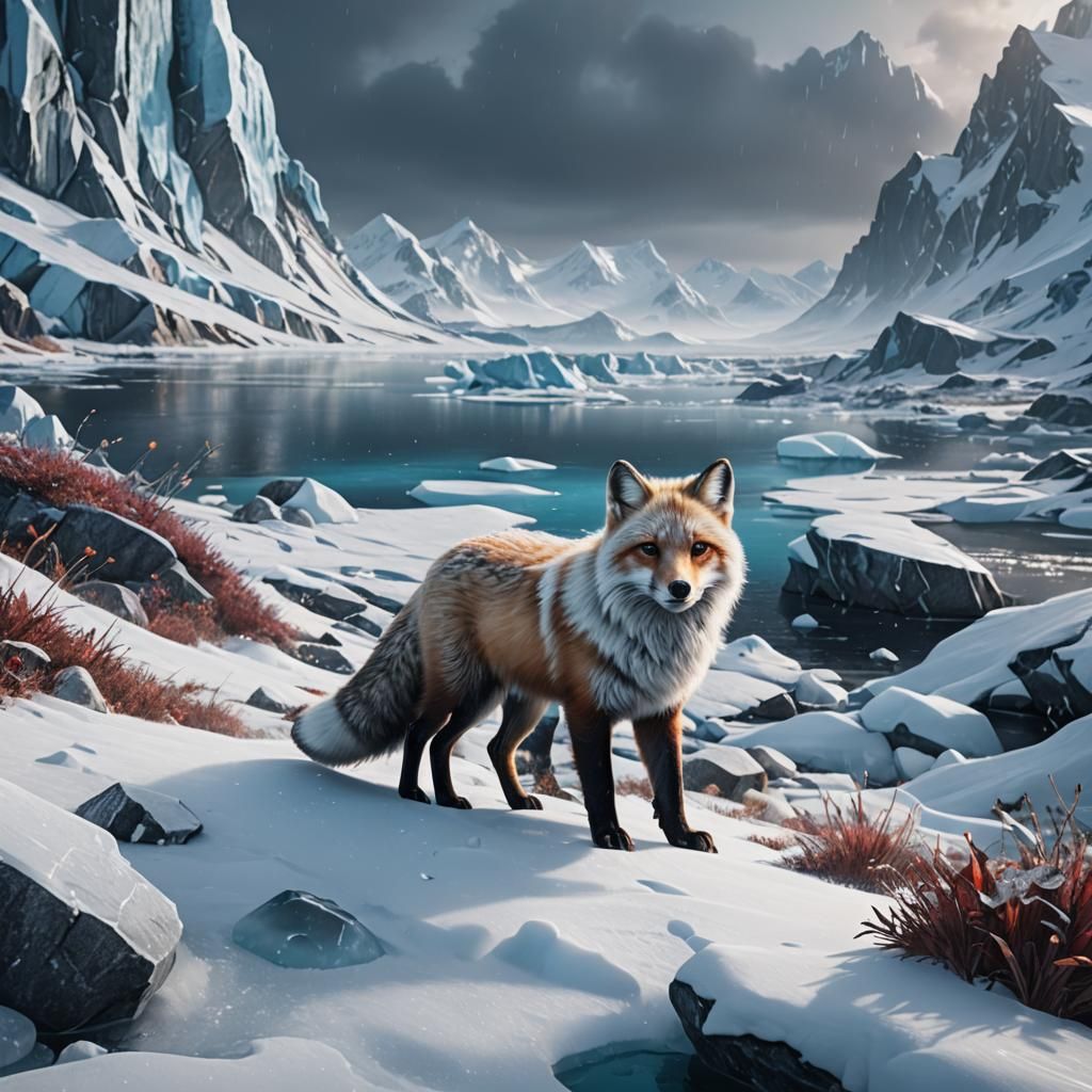 Arctic Ice Fox in Detailed Matte Painting