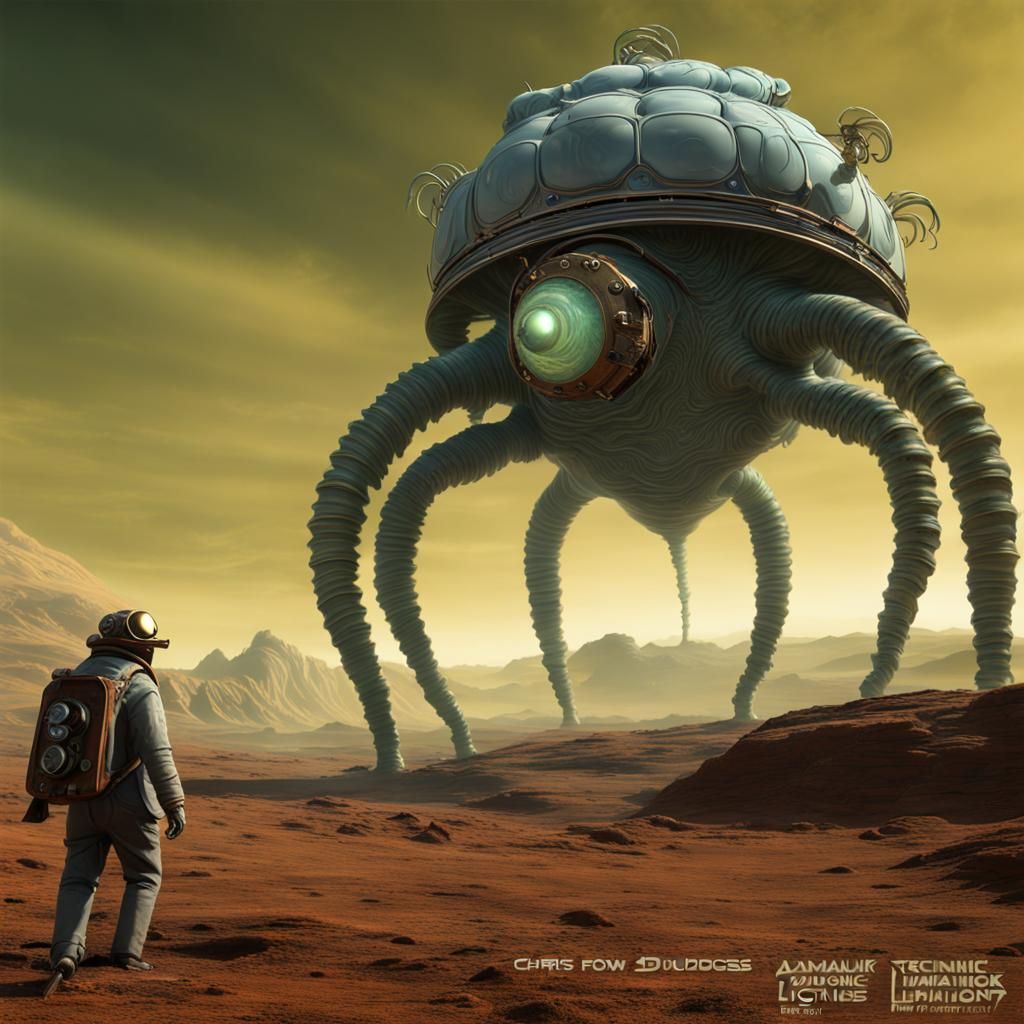 Steampunk Tardigrade Roaming Alien Planet in 3D