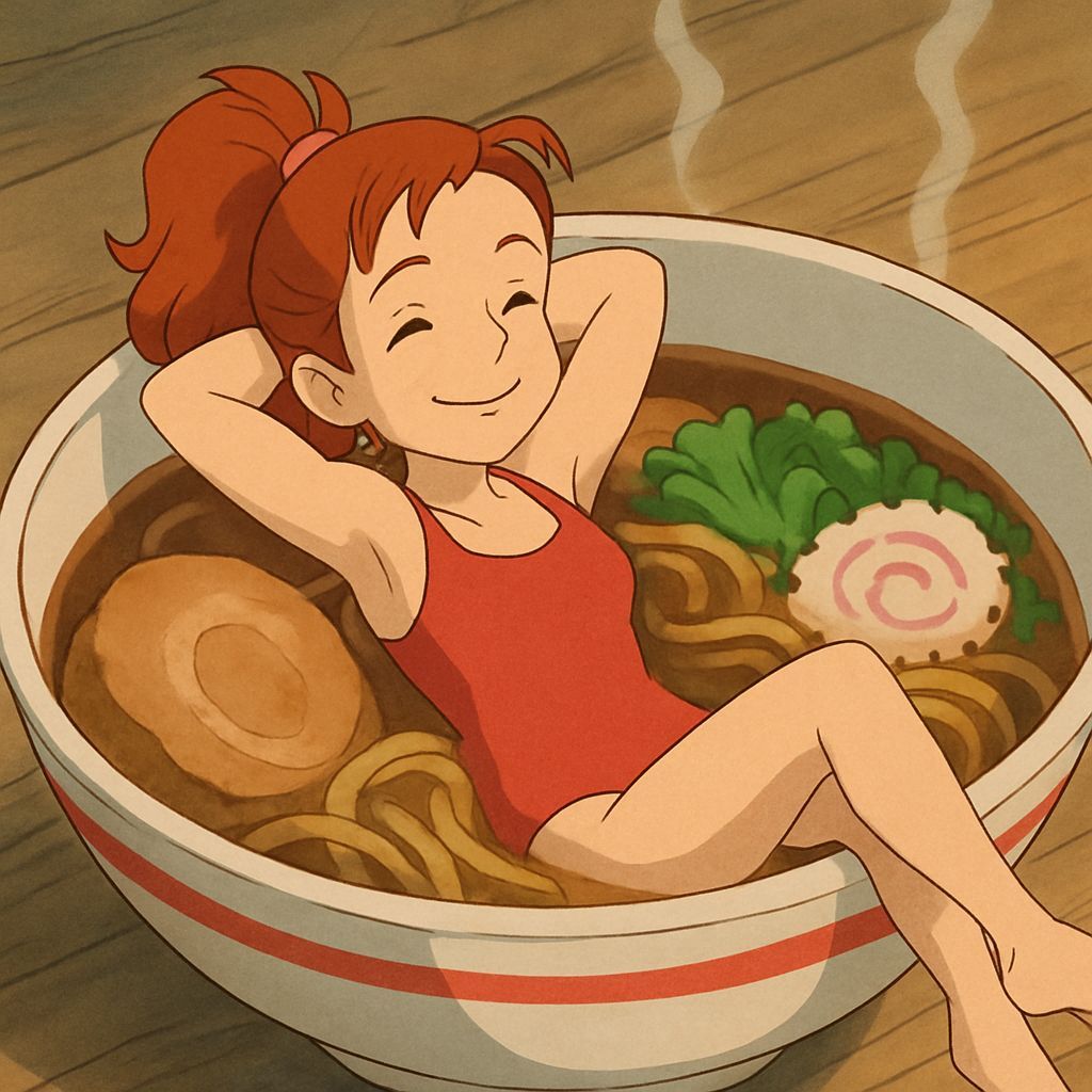 Arrietty in Giant Ramen Bowl, Ghibli Style