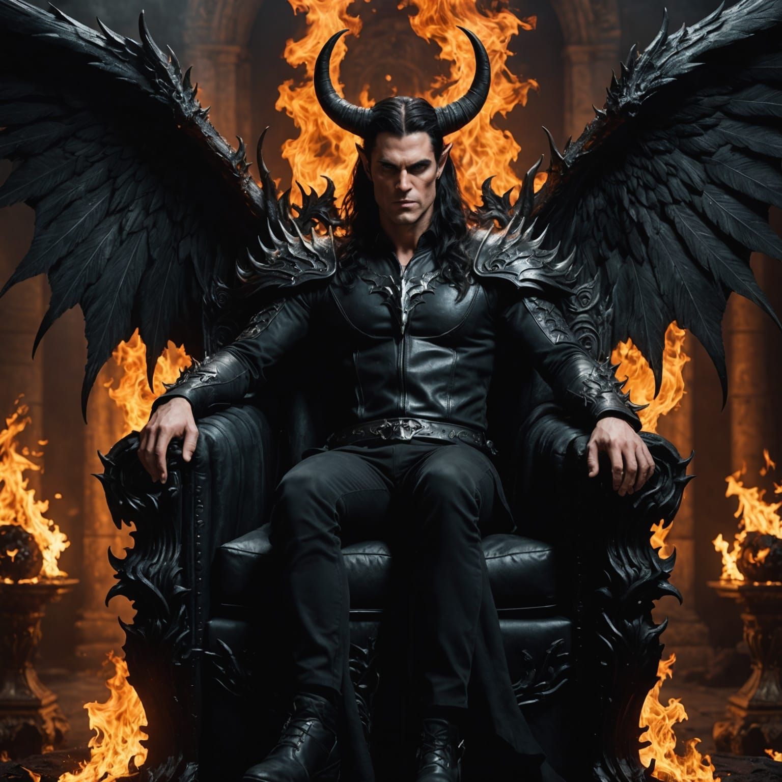 Hyperrealistic Demon on Throne in Flames