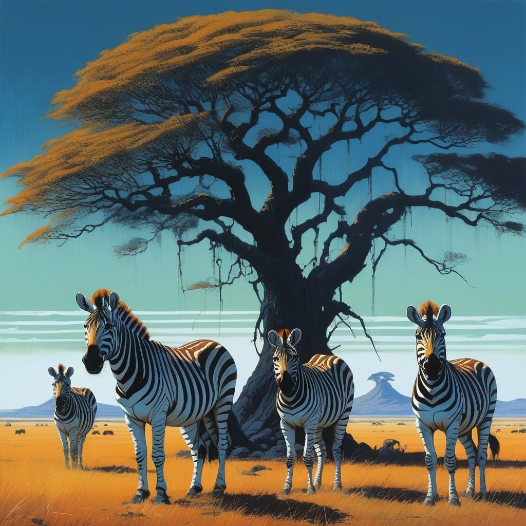 Zebras in the Serengeti Defy Convention with Steampunk Intru...
