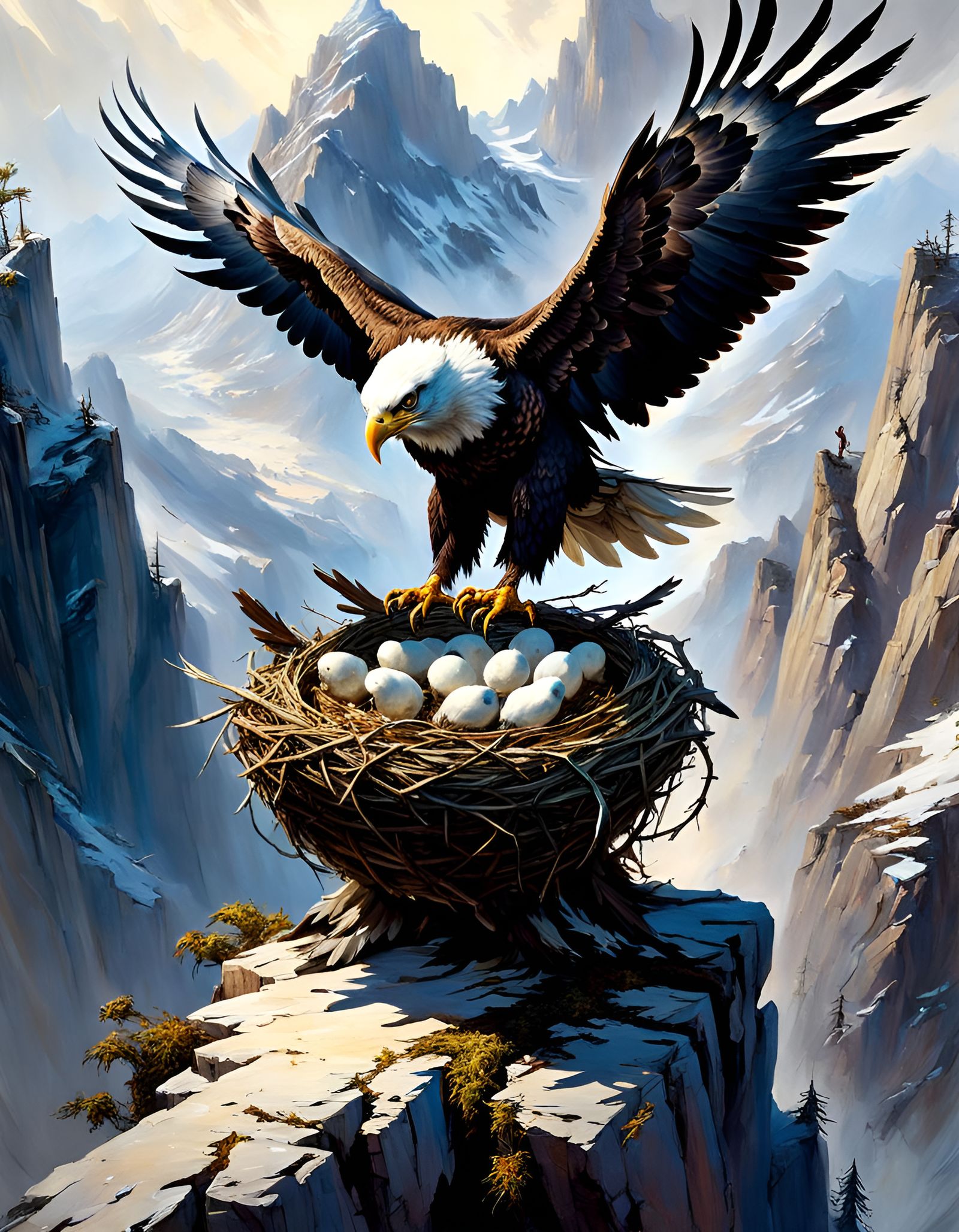 Fantasy Eagle Nest Hatching High in Mountains
