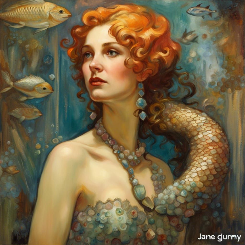 Art Deco Mermaid Portrait in Museum