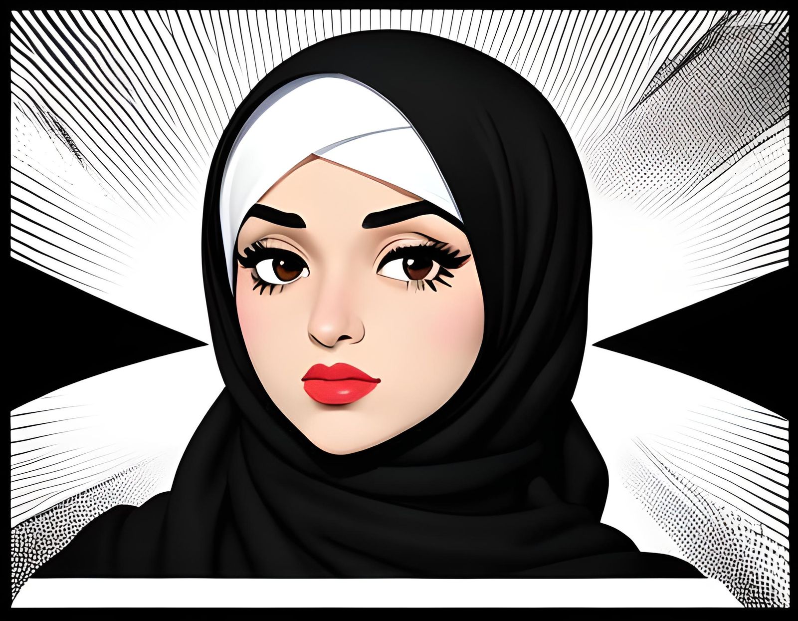 Hijabi Woman in Roy Lichtenstein Pop Art Style