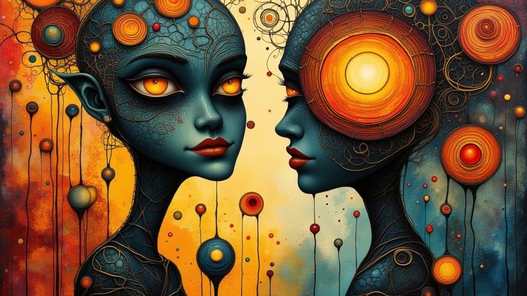 Surreal Evil Witches in Kintsugi Style