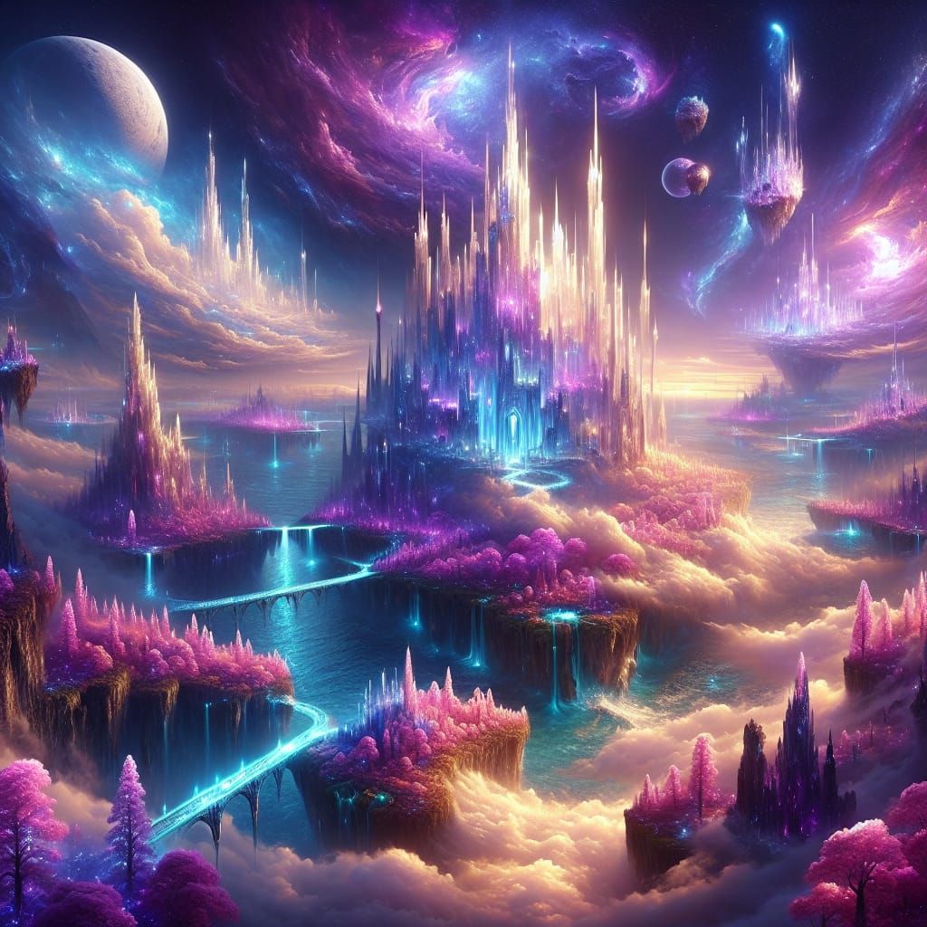 Ethereal Fantasy World with Floating Islands