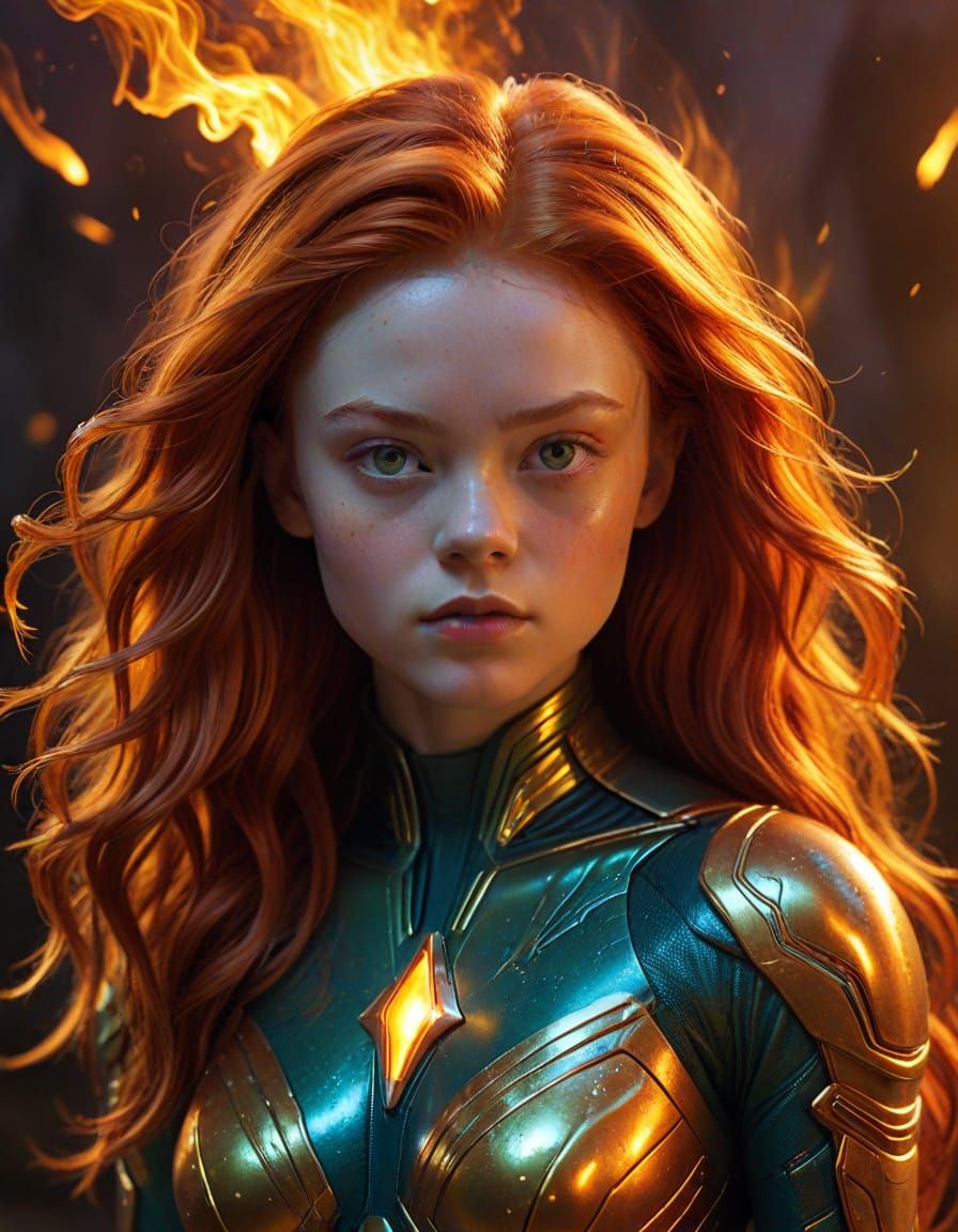 Sadie Sink as Starfire in Vibrant Comic Art Style