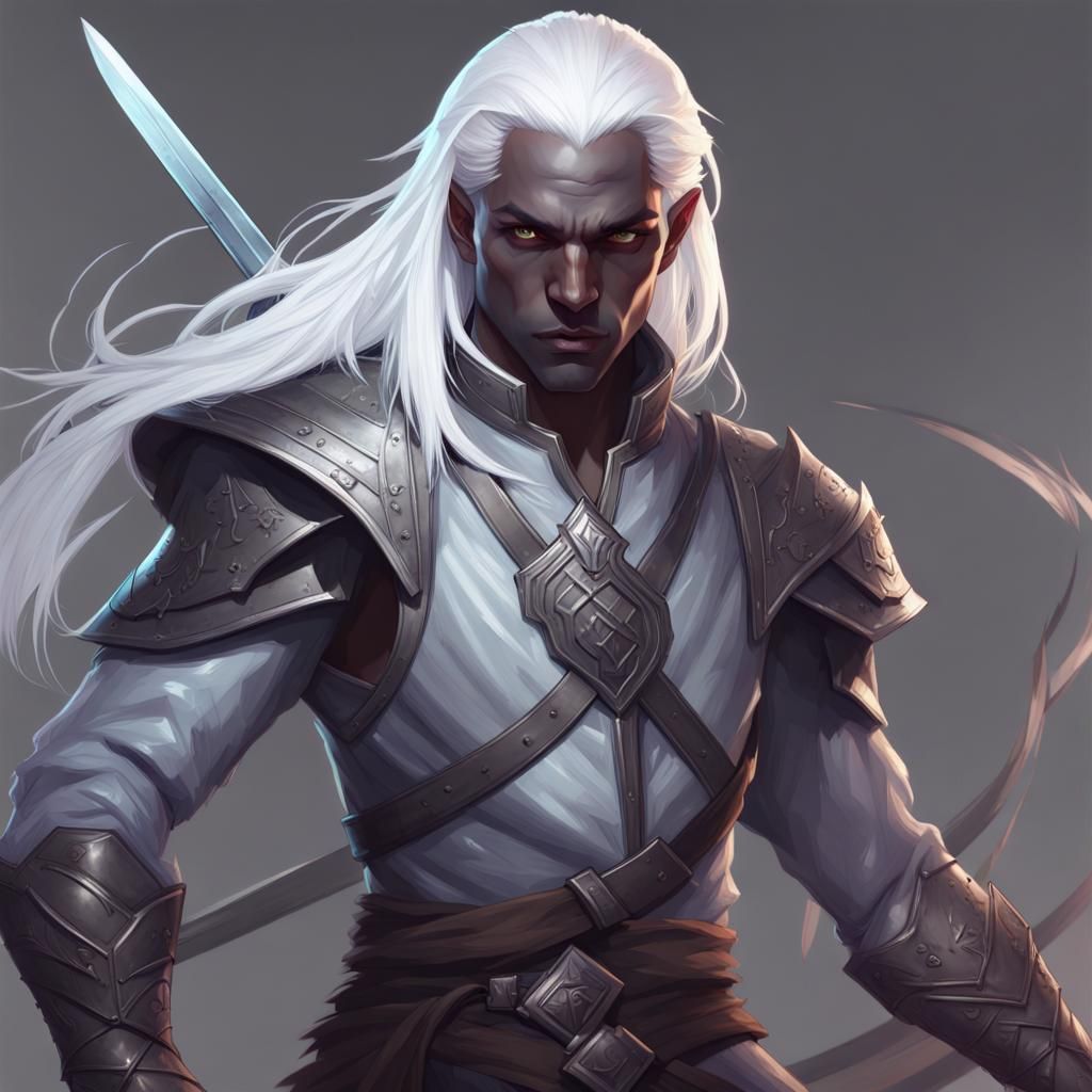 Drow Warrior Portrait in Detailed 2D Game Style