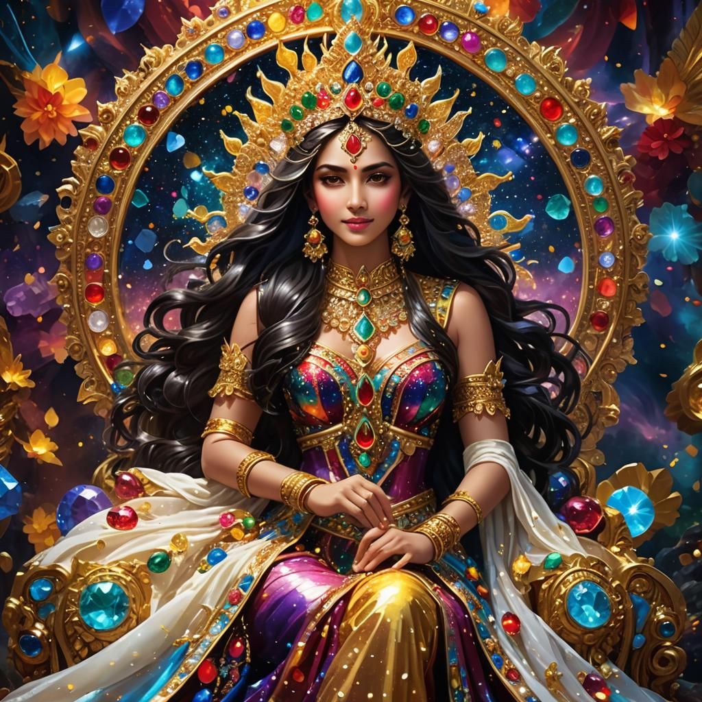 Goddess of Luminous Glittering Gemstones on Gemstone Throne