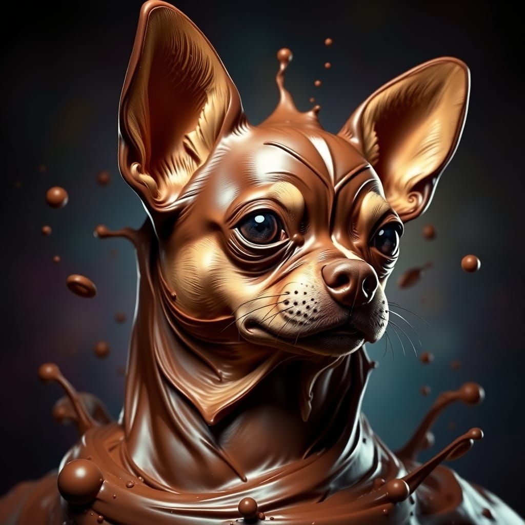 Hyperrealistic Chocolate Chihuahua Sculpture Splash Art